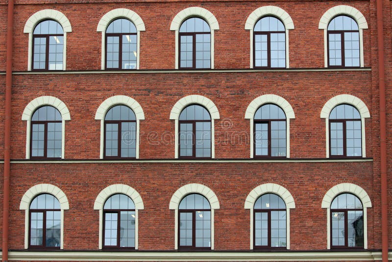 Arched brick house windows