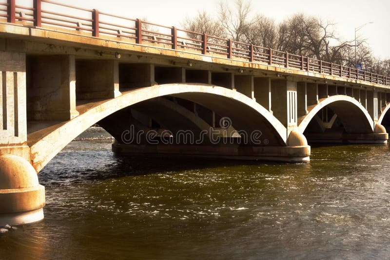 Arched Bridge over Fox River stock image