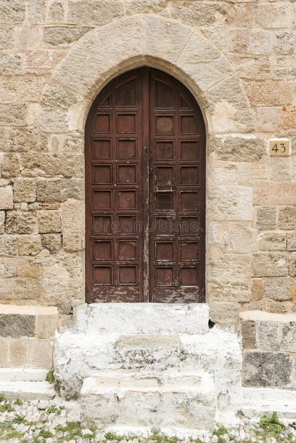 Arched door and Cobbled Street old town Rhodes