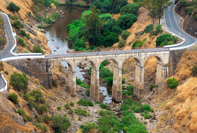 Arched road bridge