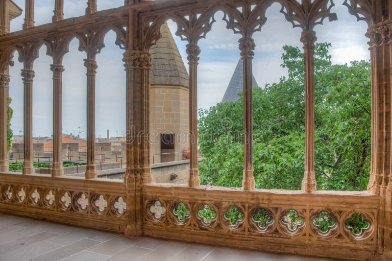 Arched Window at the Royal Palace of Olite in Spain Editorial Image