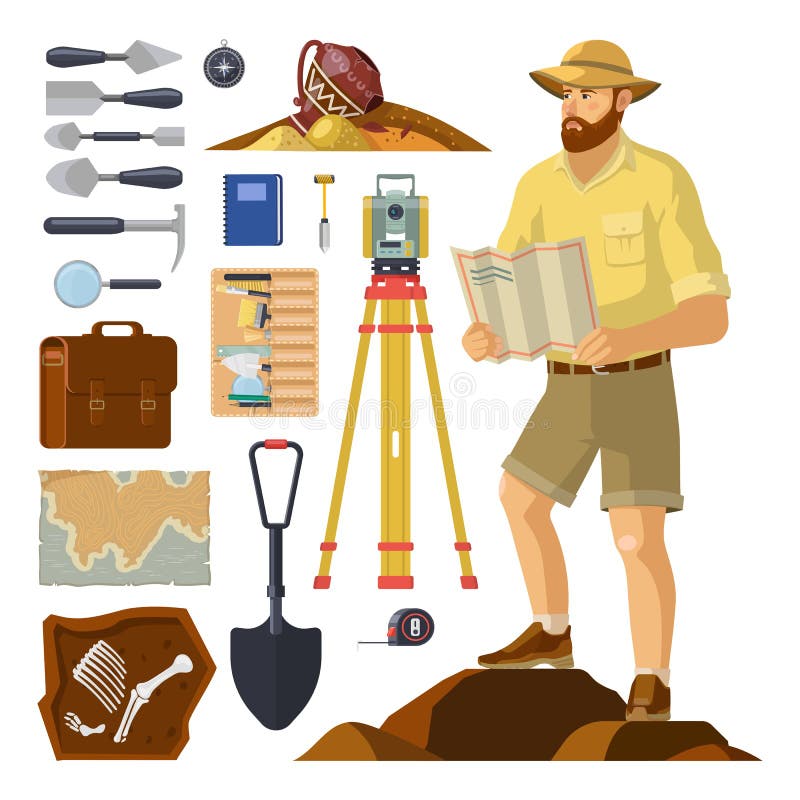 Archeologo vicino ai prodotti archeologici Paleontologia