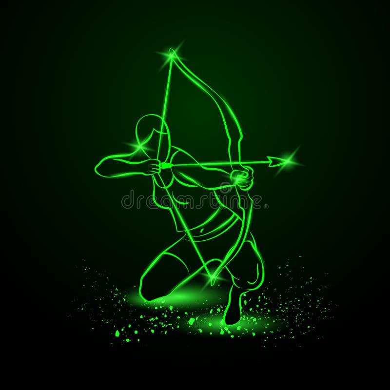 Archer mit Bogen Neonvektorillustration stock abbildung Archer mit Bogen Neonvektorillustration stock abbildung