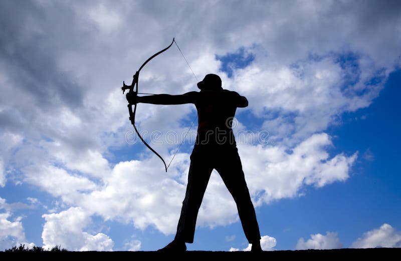 Silhouettes of Archer with cloudy sky. Silhouettes of Archer with cloudy sky