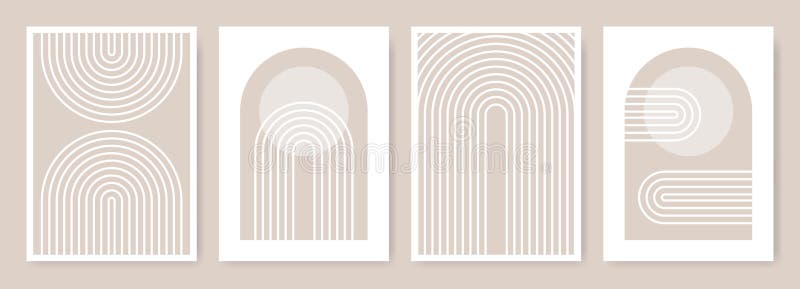 Arches abstract posters. Arc print set in minimalistic style. Boho home decor of circles and lines in pastel colors.
