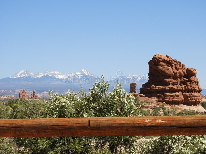 Arches National Park USA Utah Moab Mountain with snow stock photo Arches National Park USA Utah Moab Mountain with snow stock photo