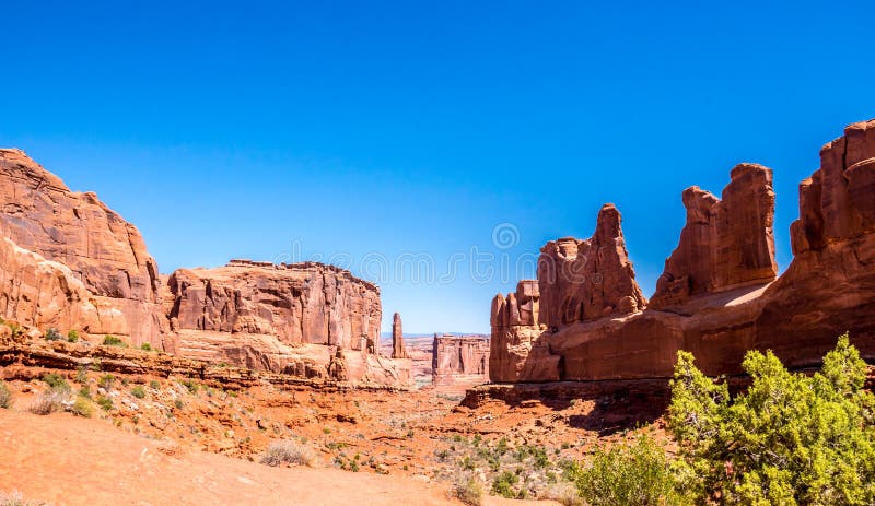 Arches National Park, Utah. Park Avenue. Journey to the Wild West. Stone Moab Desert, Utah. Journey through the national parks of the USA. Stone desert Utah royalty free stock photos Arches National Park, Utah. Park Avenue. Journey to the Wild West. Stone Moab Desert, Utah. Journey through the national parks of the USA. Stone desert Utah royalty free stock photos