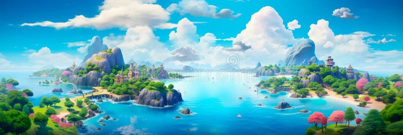 Archipiélago caprichoso hecho de nubes esponjosas que invitan a los sueños y a la imaginación. imagenes de archivo