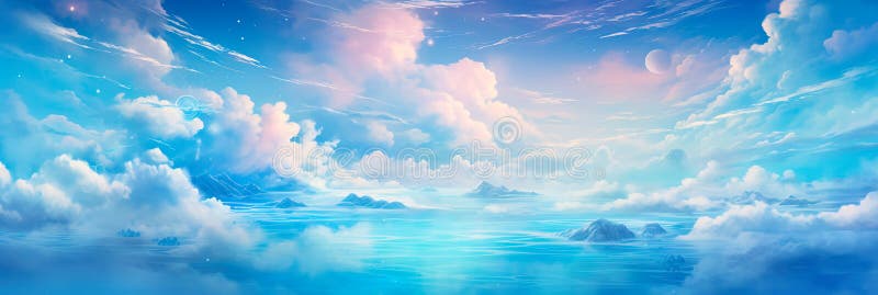 Archipiélago caprichoso hecho de nubes esponjosas que invitan a los sueños y a la imaginación. imagen de archivo