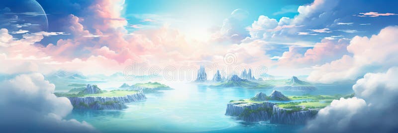 Archipiélago caprichoso hecho de nubes esponjosas que invitan a los sueños y a la imaginación. imagen de archivo libre de regalías