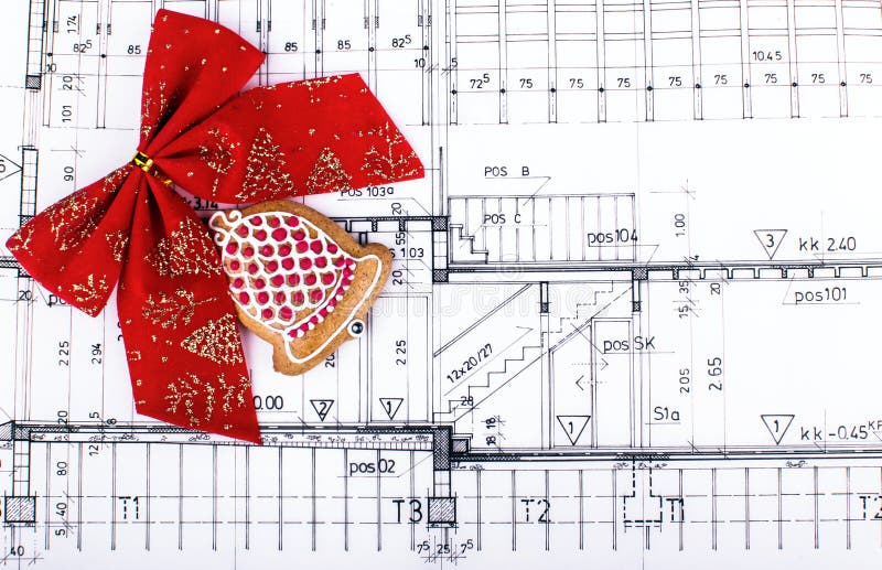 Architect design blueprints and project drawings on table christmas background royalty free stock photography
