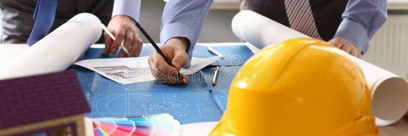 Architect Engineer Sketching Construction Project stock photo