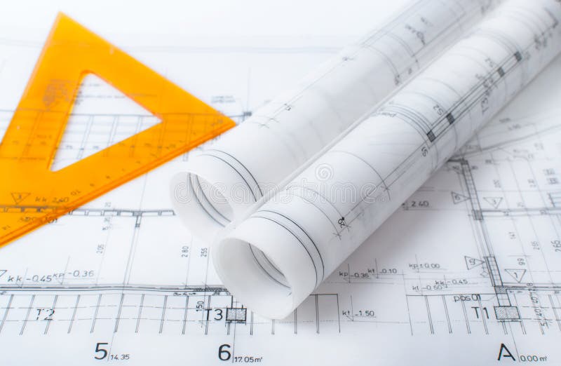 Architect project blueprint royalty free stock photo
