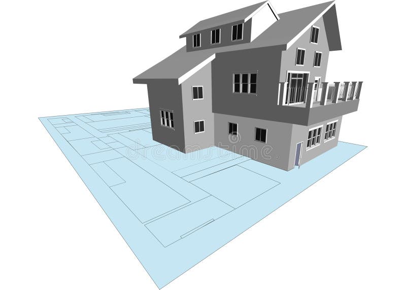 Architect's Model and Blueprint (Vector) stock illustration