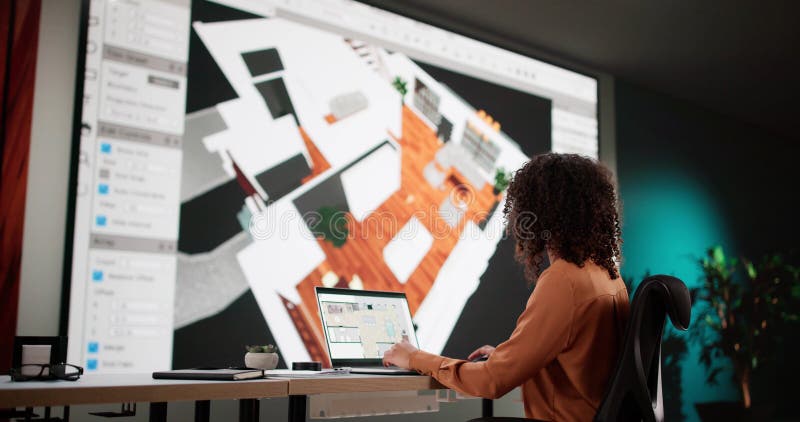 Architect Using 3D Software Analyzing House Floor Plan vector illustration