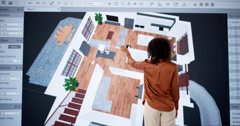 Architect Using 3D Software Analyzing House Floor Plan vector illustration