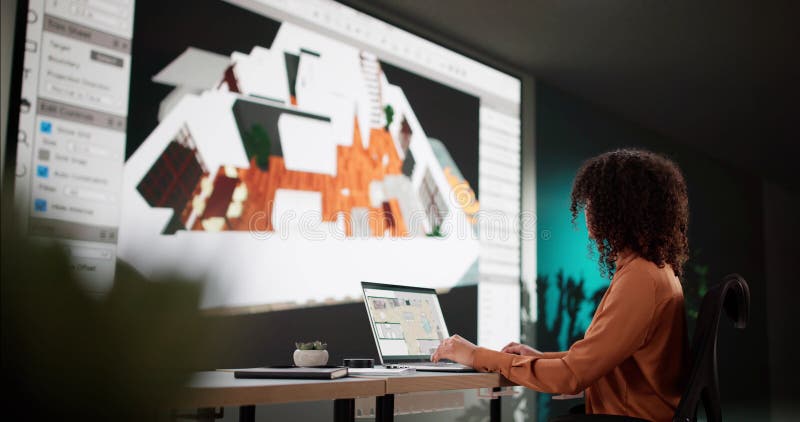 Architect Using 3D Software Analyzing House Floor Plan vector illustration