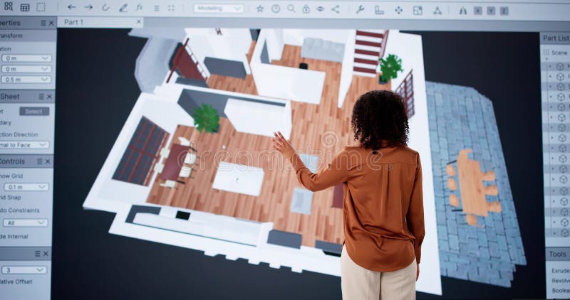 Architect Using 3D Software Analyzing House Floor Plan vector illustration