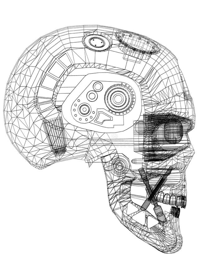 Architecte Blueprint de conception de tête de robot - d'isolement illustration stock Architecte Blueprint de conception de tête de robot - d'isolement illustration stock