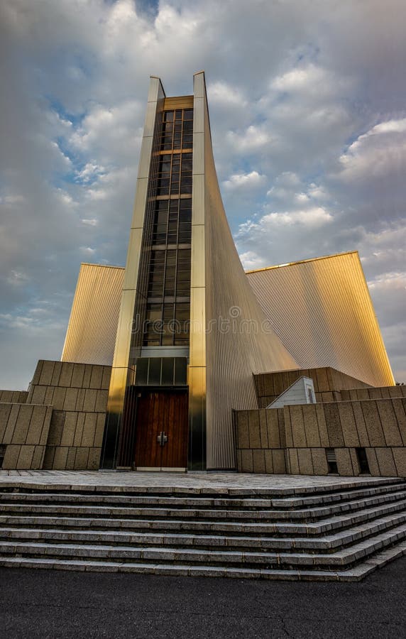 Architectural beauty of St. Mary`s Cathedral in Tokyo at sunset stock image Architectural beauty of St. Mary`s Cathedral in Tokyo at sunset stock image