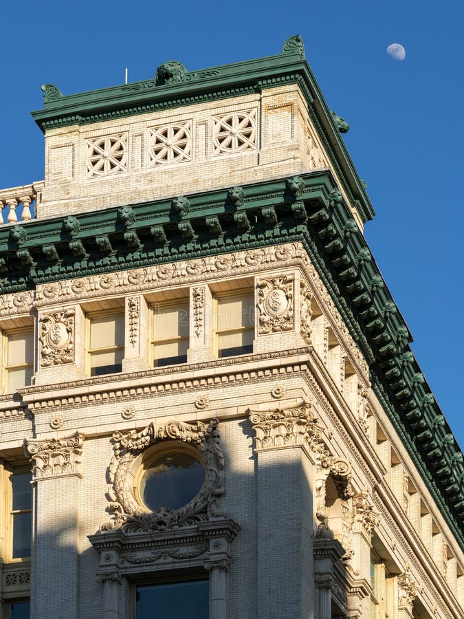 Architectural detail of Beaux-Arts style Chelsea building, New Y