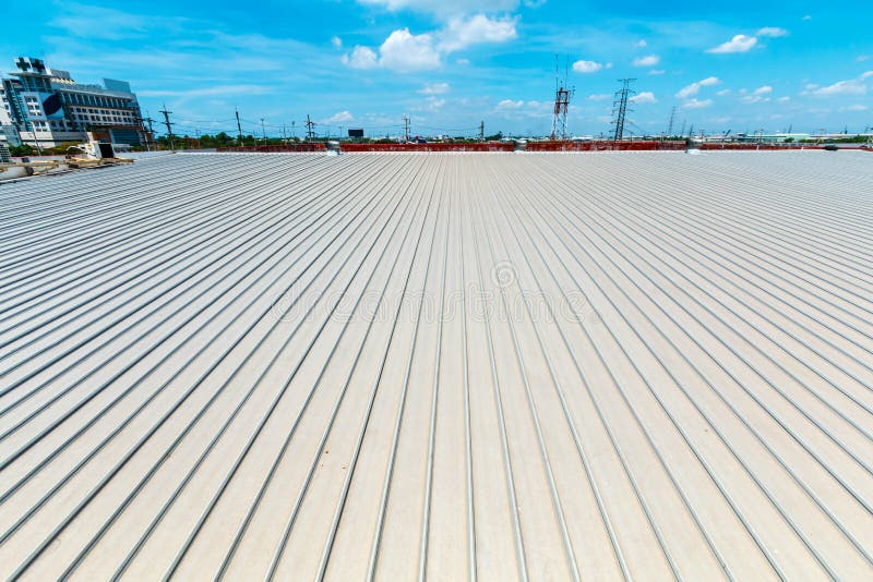 Architectural detail of metal roofing on commercial construction