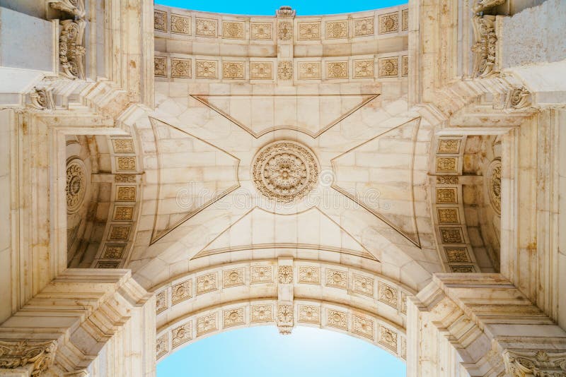 Architectural Details Of Rua Augusta Arch In Lisbon City Of Portugal