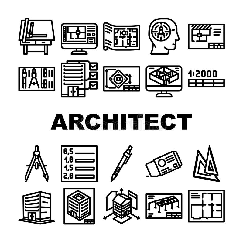 Architectural drafter drawing icons set vector stock illustration