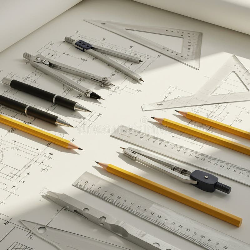 architect drafting tools graph paper scale ruler pencil eraser