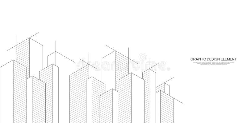Architectural drawing with building construction. Creative vector illustration of modern architecture royalty free illustration