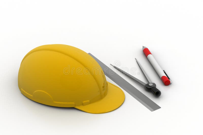 Architectural Drawing Tools With Safety Hat Stock Illustration