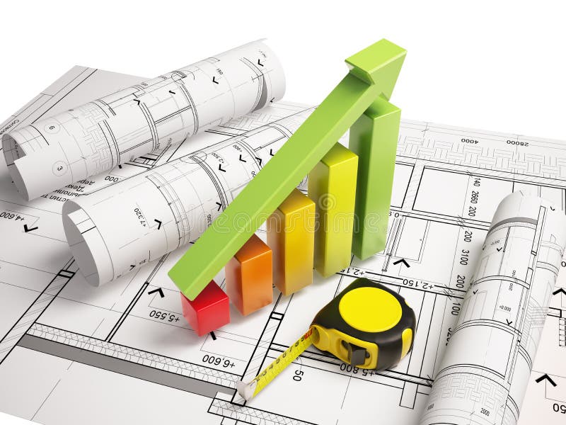 Architectural drawings with construction tools vector illustration