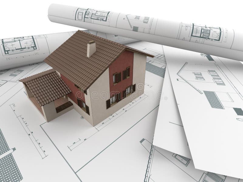 Architectural drawings and house stock illustration