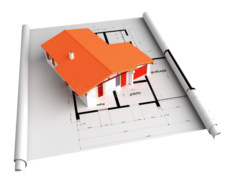 Architectural House on Blueprint Stock Illustration Illustration of