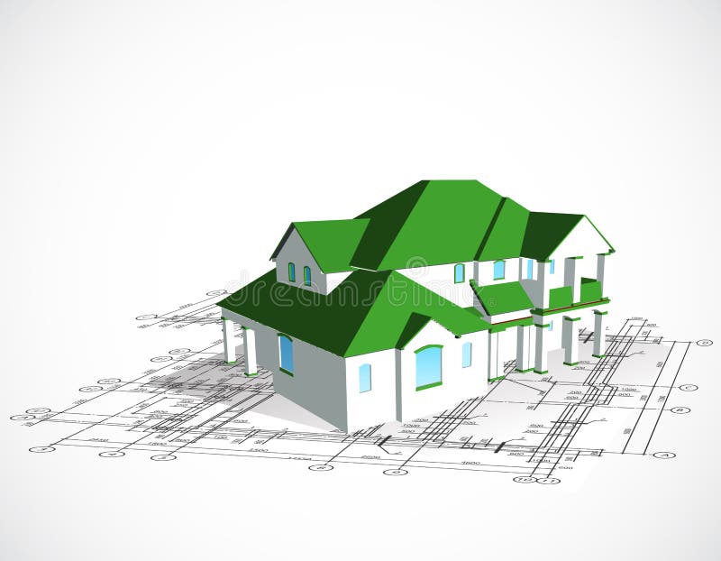 Architectural house. Vector technical draw royalty free illustration