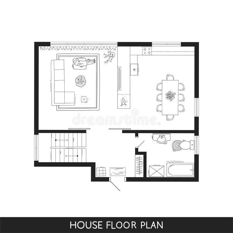 Architectural Plan  With Furniture In Top  View  Stock Vector  