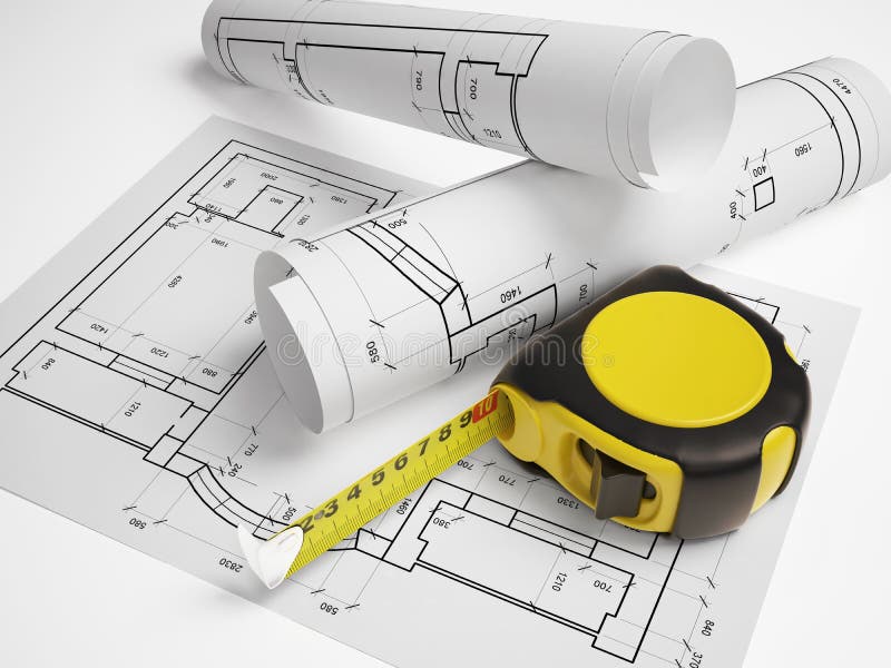 Architectural plan with a tape measure stock illustration