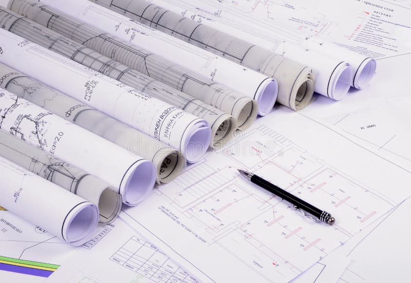 Architectural plans stock image