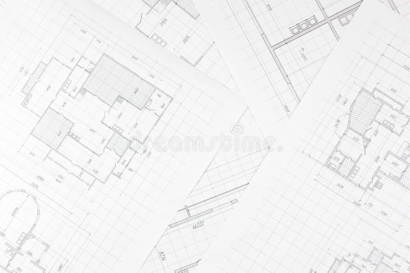 Architectural Project on a White Sheet of Paper .Technical Drawing   Design . Stock Photo - Image of engineering, build:  194873294