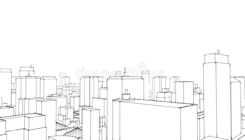 Architectural Sketch.Ink Drawing City Top View.Big Cities Cityscapes