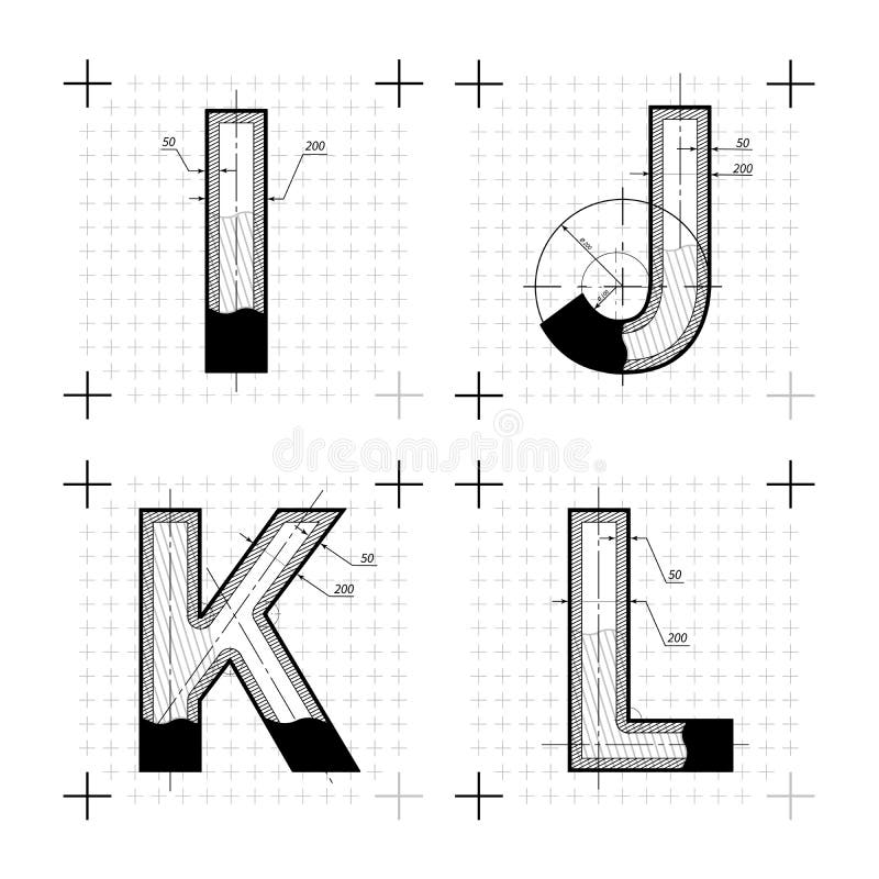 Blueprint architecture font. Capital sans serif letters alphabet. Sketch  vector plan design background Stock Vector Image & Art - Alamy