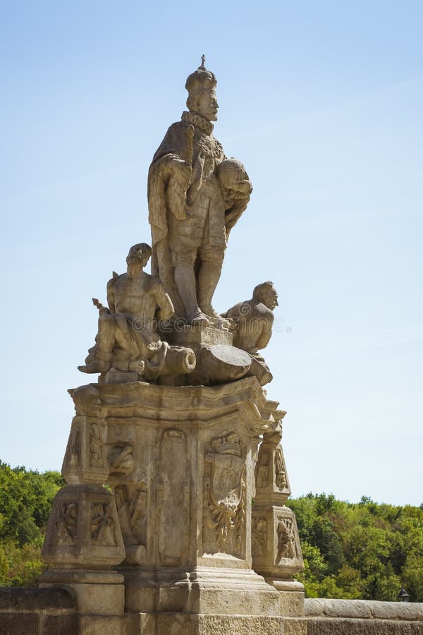 The architectural team with the king on the way to Church of Saint Barbara royalty free stock image