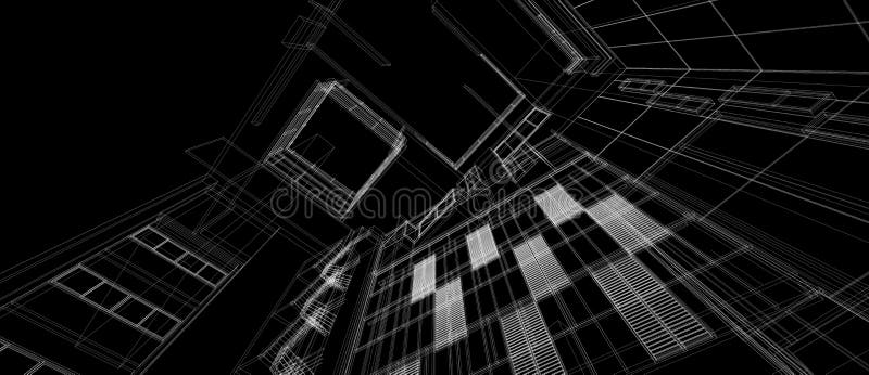 Architecture Building Space Design Concept 3d Perspective White Wire Frame  Rendering Black Background. for Abstract Background or Stock Illustration -  Illustration of wire, model: 147610770