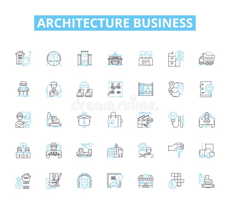 Architecture business linear icons set. Design, Construction, Planning, Interiors, Modernism, Sustainability royalty free illustration