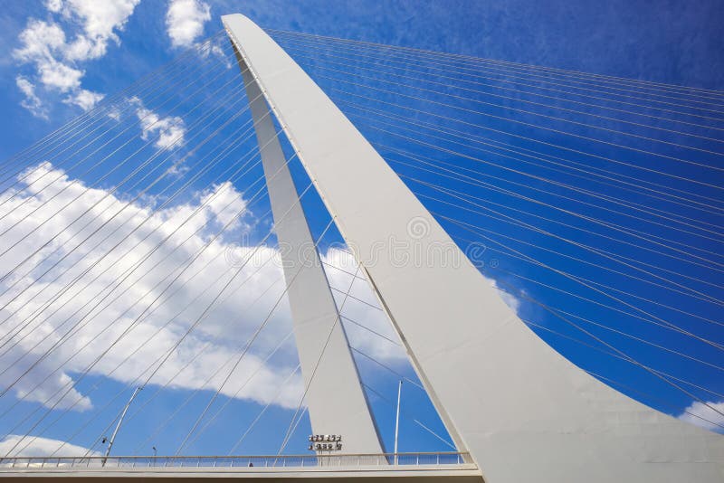Architecture of cable stayed bridge with cloudy blue sky stock photos