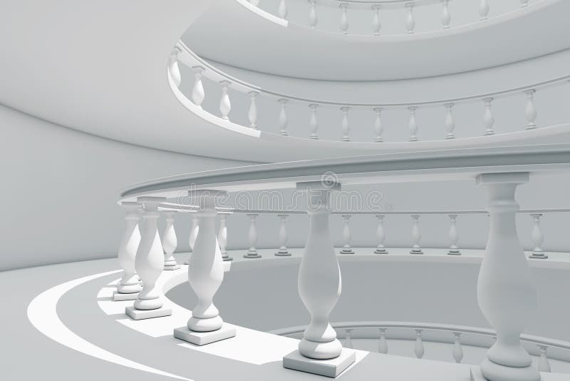 Architecture in Classical Style Spiral Balustrade Way between Fl. Stair, interior.