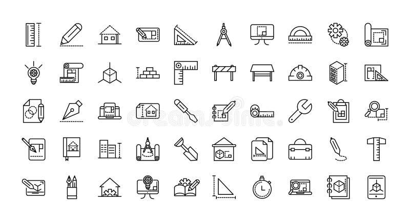 Architecture construction tools icons set line