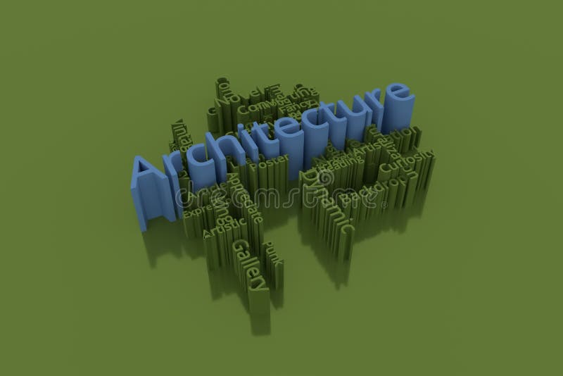 Architecture, creative, education keyword words cloud. For graphic design, texture or background. 3D rendering. royalty free illustration Architecture, creative, education keyword words cloud. For graphic design, texture or background. 3D rendering. royalty free illustration