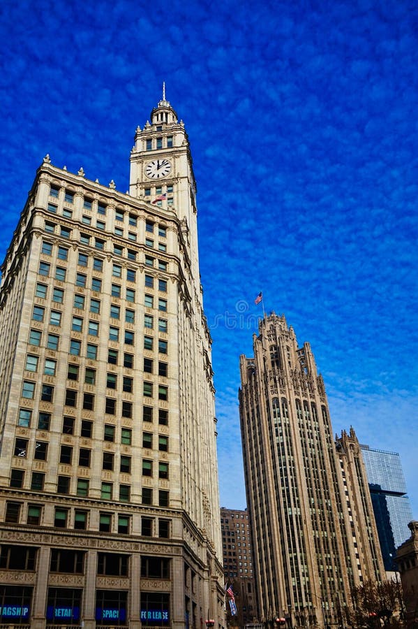 Architecture de chicago bâtiment wrigley et tour de la tribune usa photos libres de droits