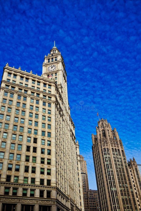 Architecture de chicago bâtiment wrigley et tour de la tribune usa image stock